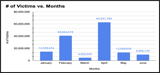 The Silent Epidemic: Millions Caught in the Crossfire of Cyber Attacks. The total number of victims over months.