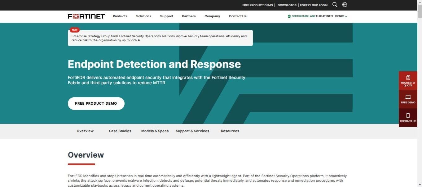 FortiEDR (Best for Fortinet Ecosystem Users)
