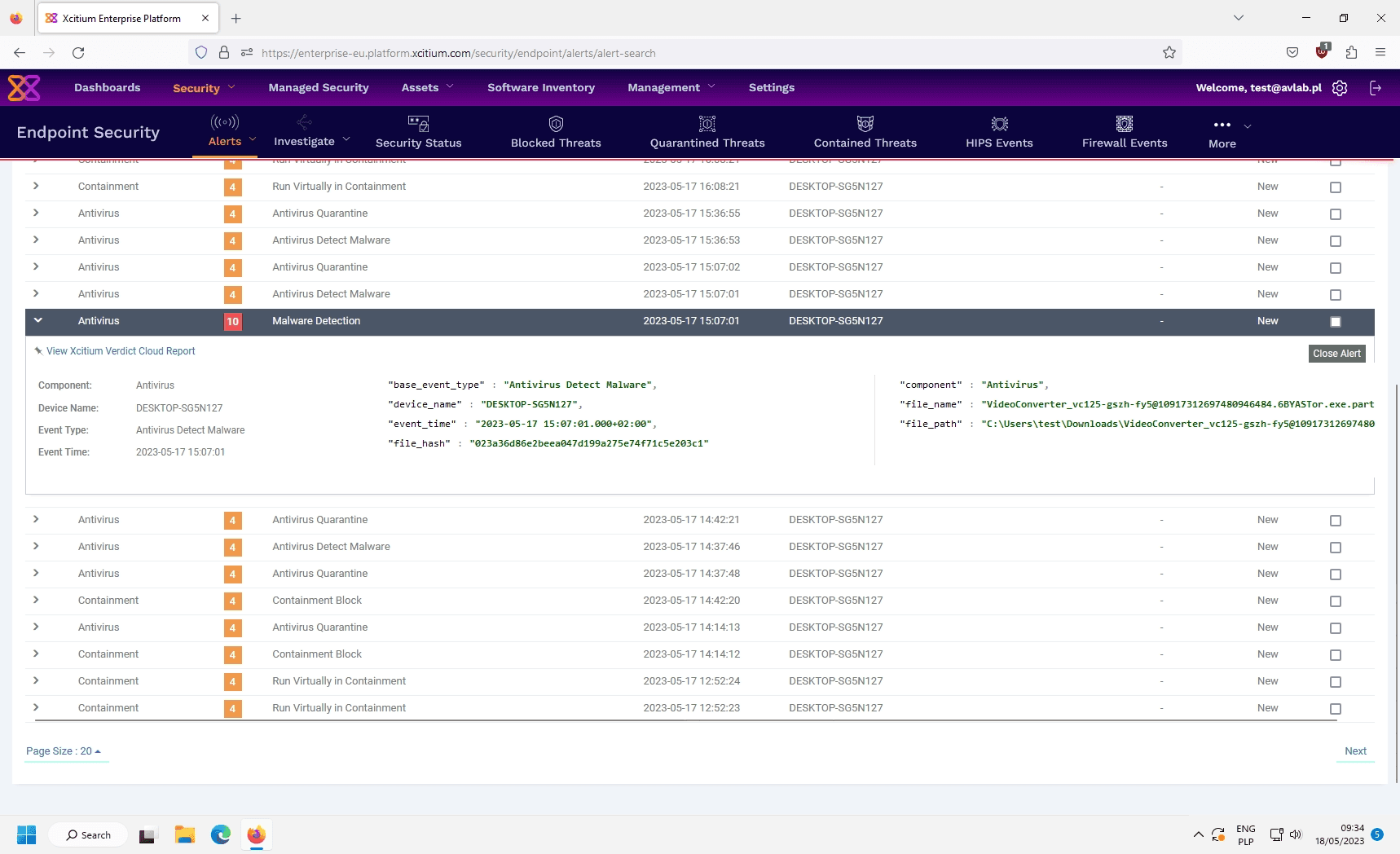 The interface highlights critical features that enhance the detection process.